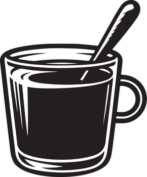 a black and white illustration of a cup of coffee with a spoon vector