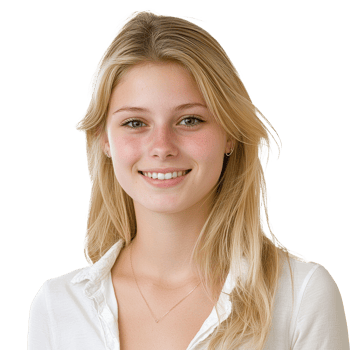 Young woman with blonde hair smiles warmly indoors isolated transparent png