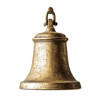 Antique brass bell hanging in a rustic setting isolated transparent png