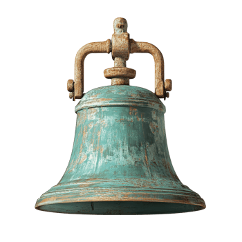 Rusty vintage bell with patina indoors isolated transparent png