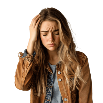 Young woman expressing concern in a casual outfit isolated transparent png