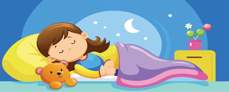Little girl sleeping peacefully in her bed at night vector