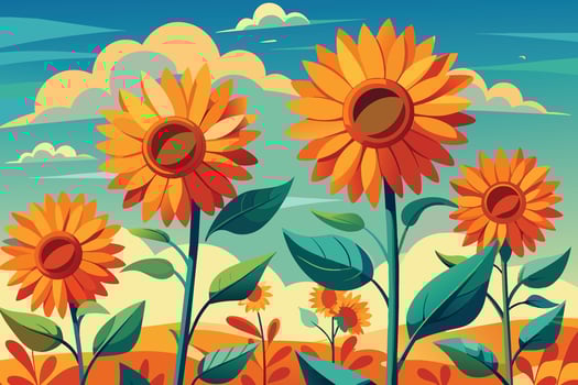 Bold orange sunflowers reaching towards the skyIllustration vector