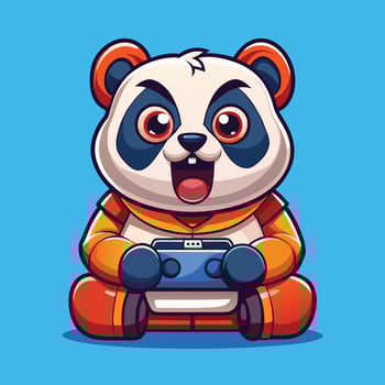 A cartoon panda bear holding a remote control vector