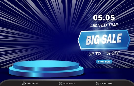 05.05 limited big sale discount template banner with blank space 3d podium for product sale with abstract gradient dark blue background design vector