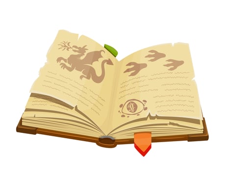 Medieval ancient spellbook magic book with dragons vector