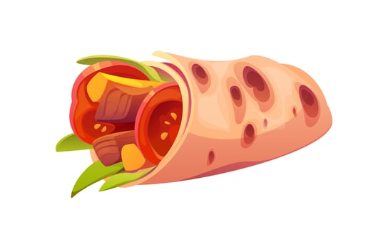 Cartoon burrito, Mexican fast food tex mex meal vector