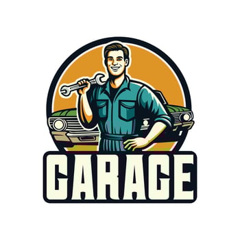 Retro car repair garage sign. Custom restoration shop. vector