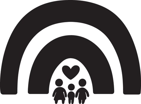 a black and white logo with a family and a rainbow vector