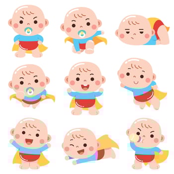 Cartoon Super Baby character. Cute baby. vector