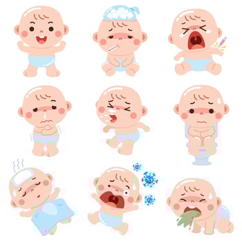 Cartoon Baby character. Sick Baby. vector