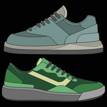 Bundling set modern sneakers shoes hand drawing, Modern sneakers shoe illustration. Sneakers illustration isolated with black background. vector