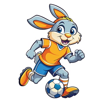 Playful Rabbit Kicking Soccer Ball in Cartoon Illustration vector