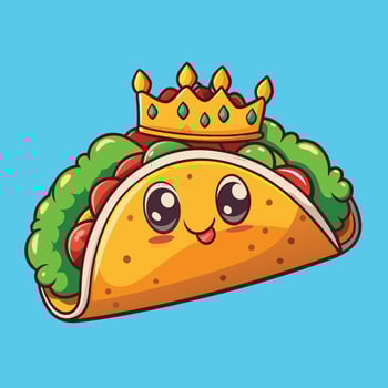 Cartoonishly Crowned Taco Icon Illustration with Fun Expression vector