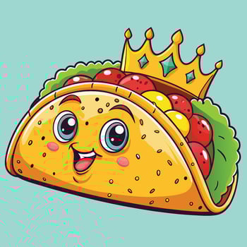Crowned Taco Cartoon Mascot Icon Illustration vector
