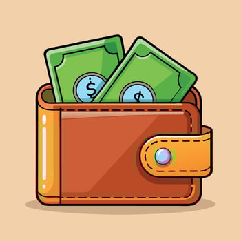 Cute Cartoon Illustration of a Wallet and Money vector