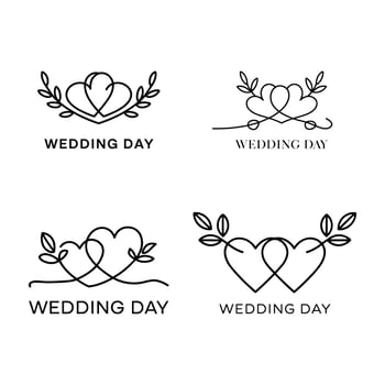 wedding day logos with hearts and leaves vector