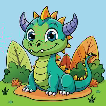 Adorable Cartoon Illustration of a Sitting Dragon with Kid-Like Charm vector