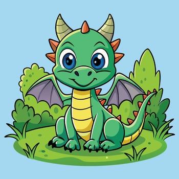 Adorable Cartoon Icon of a Sitting Cute Kid Dragon vector