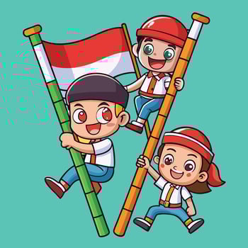 Playful Children Enjoying a Slippery Pole Climbing Competition in Indonesia vector