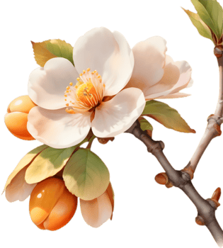 Floral Japanese Apricot Flower Clipart, Decorative Accent . png