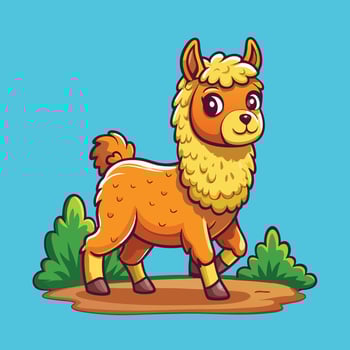Cartoon-style Adorable Llama Walking with Graceful Stride vector