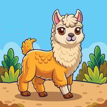 Adorable Cartoon Illustration of a Cute Llama or Alpaca Walking vector