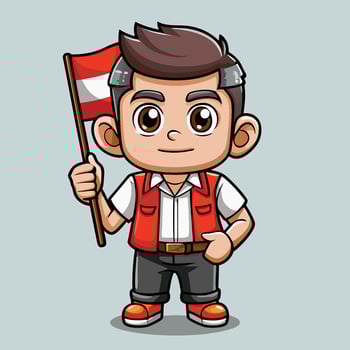 Cartoon Illustration of a Charming Man Cheerfully Holding an Indonesian Flag vector