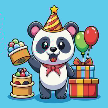 Adorable Panda Celebrating a Joyous Birthday with Cartoon Friends vector