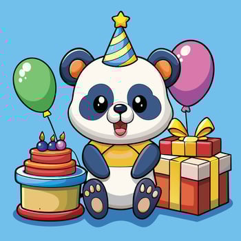 Adorable Panda Celebrating Birthday in Festive Cartoon Scene vector
