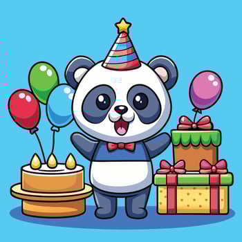 Adorable Panda Celebrates Special Day in Cartoon Party Extravaganza vector