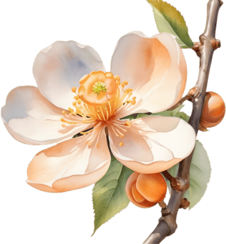 Floral Japanese Apricot Flower Clipart, Decorative Accent . png