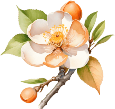 Watercolor Japanese Apricot Flower Clipart, Impressionistic Style . png