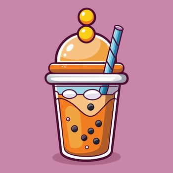 Cute and Adorable Bubble Milk Tea Cartoon Icon with Crown vector