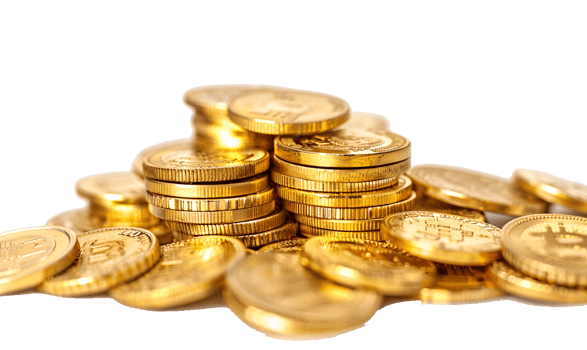 A pile of gold coins on a transparent background png