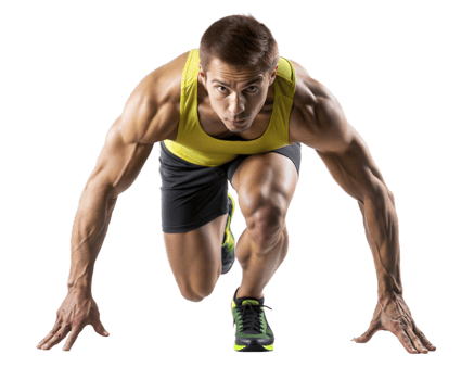 Athletic man preparing to sprint in bright attire transparent png