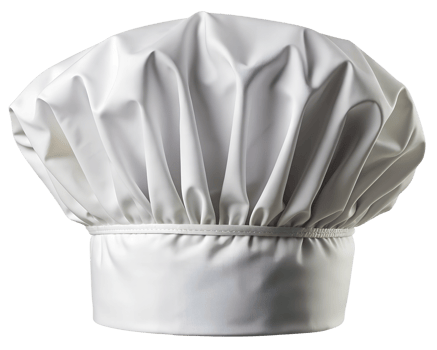 White chef hat placed on a kitchen counter surface transparent png