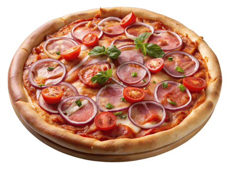 Fresh pizza on a wooden table transparent png
