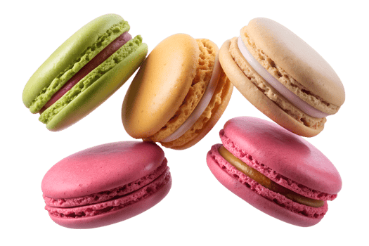 Colorful macarons arranged in a decorative display transparent png