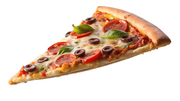 Delicious slice of pepperoni pizza with toppings transparent png
