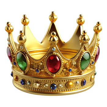 Golden crown adorned with colorful gemstones transparent png