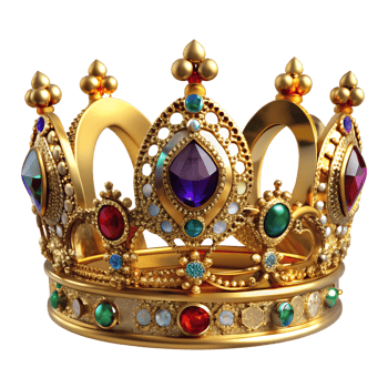 Golden crown with colorful gems transparent png