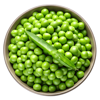 Fresh green peas in a bowl with a single pod transparent png