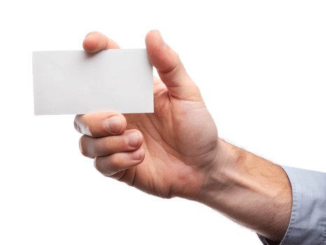 Hand with blank card on background transparent png