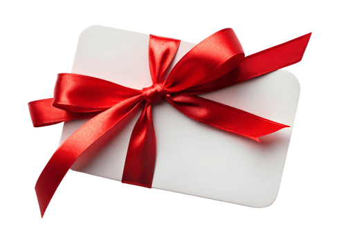 Gift card with red ribbon on white transparent png