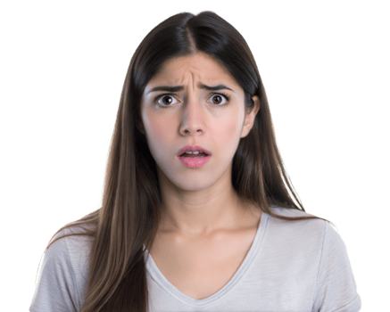 Young woman shows surprise while looking at camera transparent png