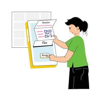 Woman reviewing an invoice for payment or financial record keeping vector