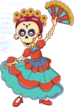 Cartoon Mexican skeleton dancing, Cinco de mayo celebration vector