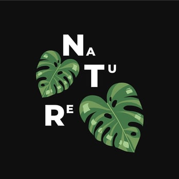 Nature logo with green leaves and the word nature vector