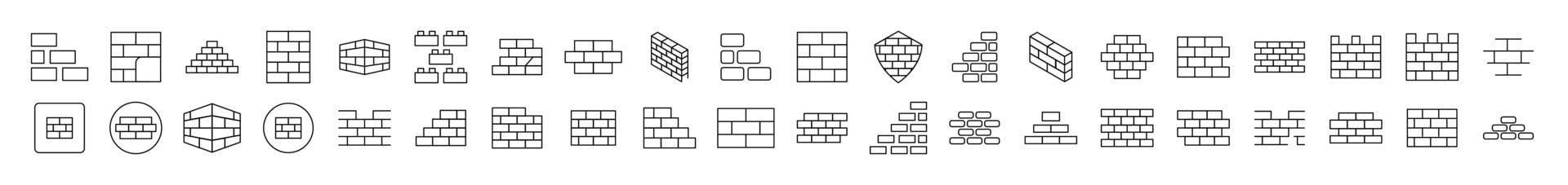 Brick Wall, Construction Thin Icons Collection. Editable Stroke. Suitable for Web Sites, Books, Cards, Apps vector